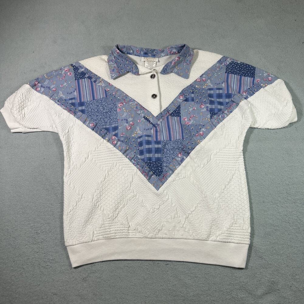 90s Polo Qtr Button Up Striped Floral Shirt Blouse Medium Vintage Paper Tag USA